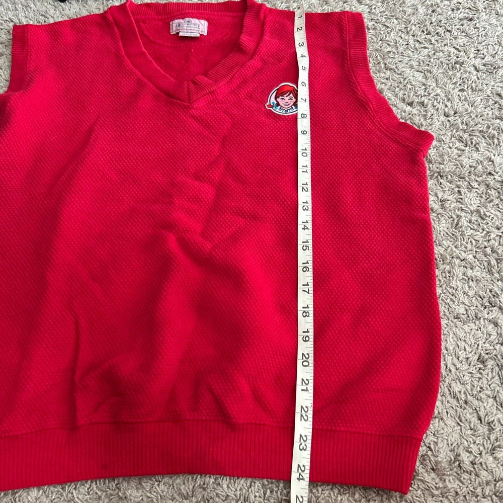 Vintage Willow Pointe Wendys Logo Sweater Vest Red Cotton V-Neck Mens Large USA - Picture 4 of 6